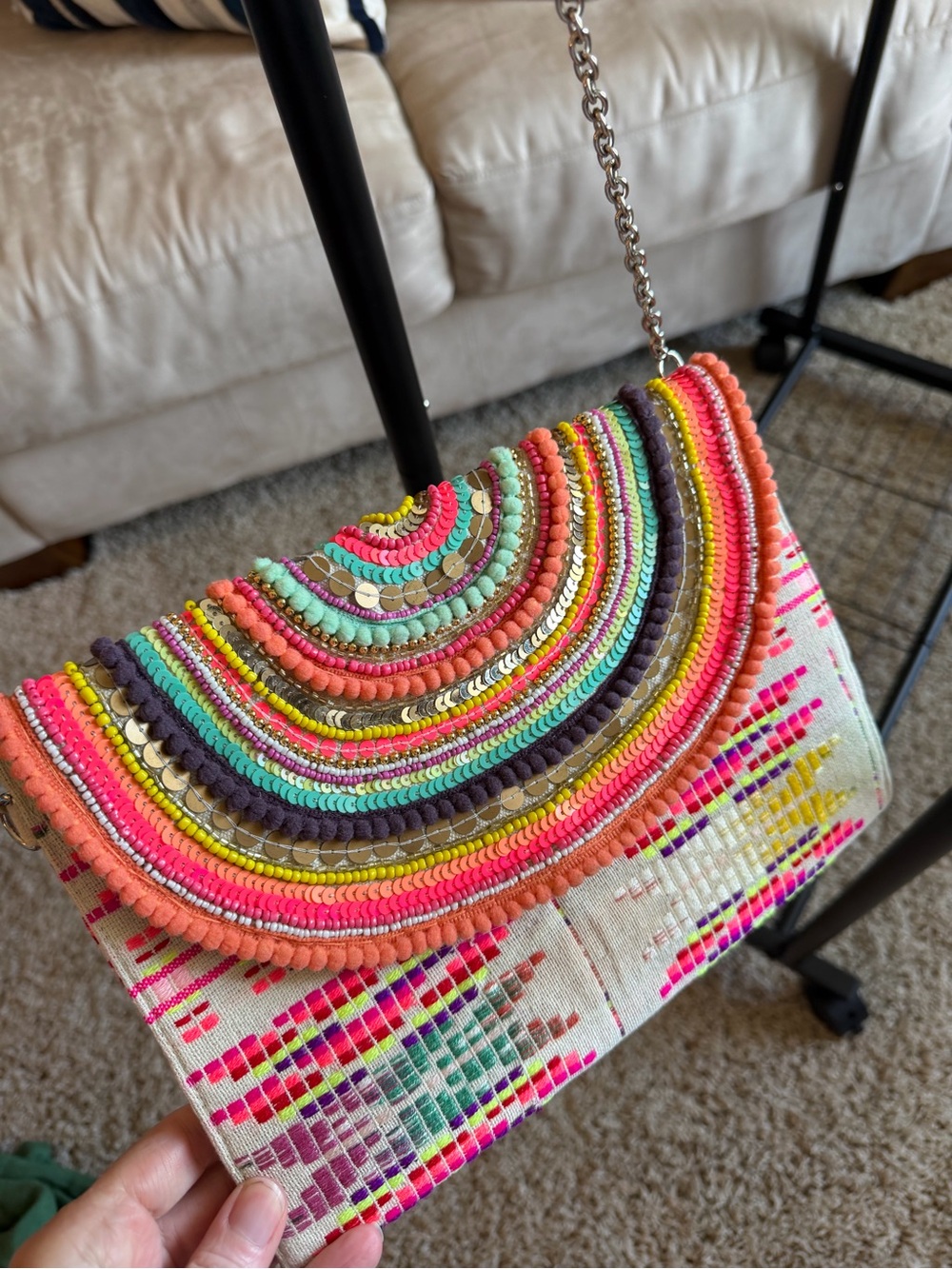 Colorful Purse with Silver Chain NWT